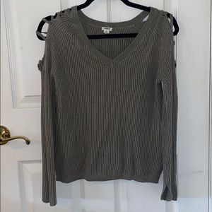Olive Gray Peekaboo Shoulder Sweater